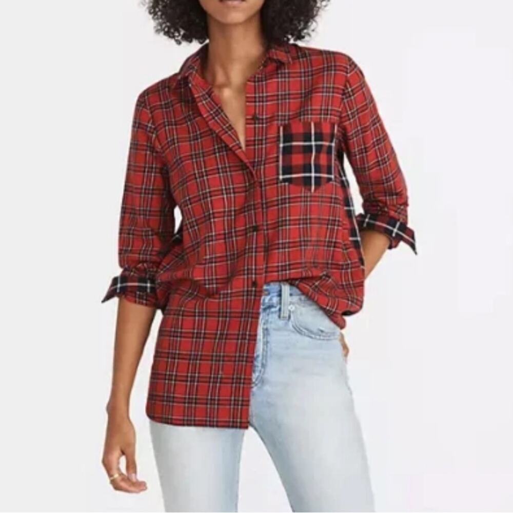 Madewell Classic Ex-Boyfriend Shirt Plaid Patchwork Red Flannel Size Small